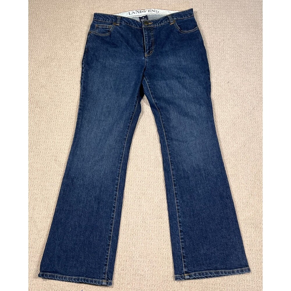 Lands End Original Fit Modern Waist Boot Leg Jeans Womens 12 Blue Stretch Denim
